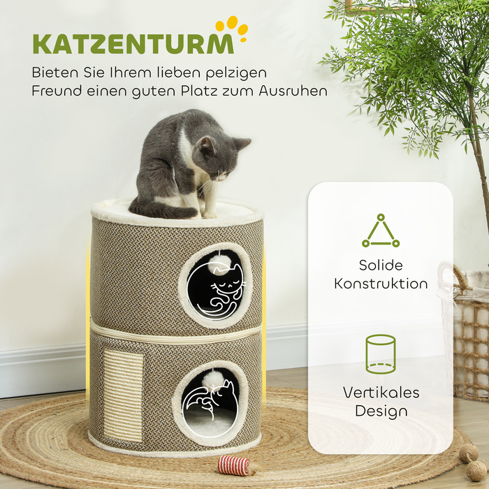 Бочка для подряпин PawHut, висота 56 см Бочка для кішок з печерою, кігтеточка, котяча вежа з сизалю, для котів до 5 кг, темно-сіра | Аосом