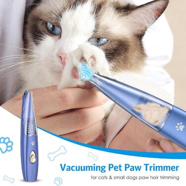 Триммер для собак Brifit з функцією всмоктування волосся, 2 швидкості, тиха машинка, USB-зарядка, для догляду за лапами, вухами, очима, обличчям, без розлітання волосся, блакитний