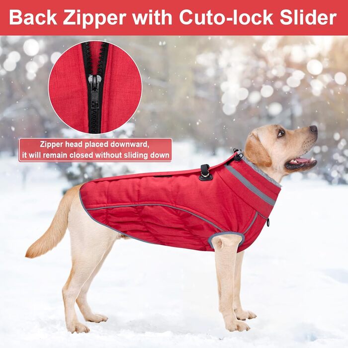 Водонепроникний та вітронепроникний теплий накидка для собак, розмір M, червоний. Підходить для цуценят та маленьких/великих собак, з інтегрованим повідком. (Getaway Solids)
