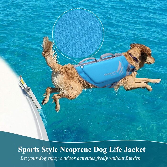 Жилет рятувальний для собак VIVAGLORY, великий розмір XL, блакитний, для плавання та катання на човні