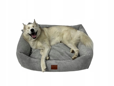 Лежанка для собак Leo4dog з вельветовим чохлом, що знімається для прання, сіра, розмір M (80x60 см)