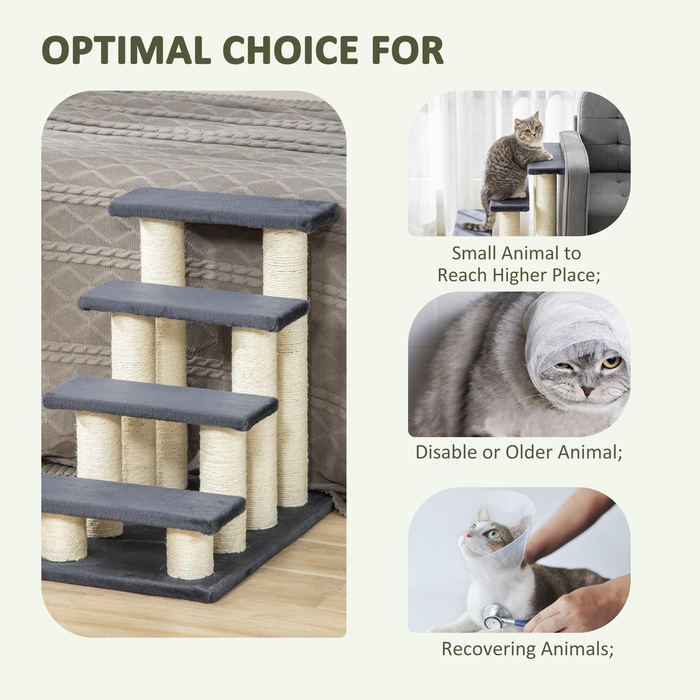 PawHut Pet Stairs 4-ступінчасті сходи для собак і сходи для кошенят, м'який плюш, сірий, 60x40.5x59см | Аосом
