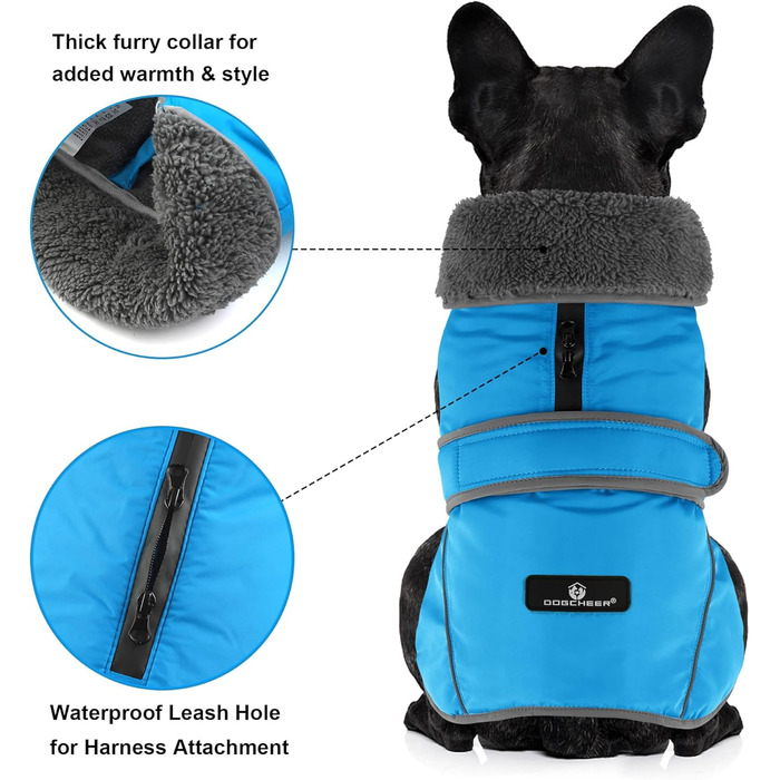 Зимовий теплий одяг для собак Dogchee: куртка з флісовим коміром, тепла підкладка, для маленьких, середніх та великих собак, XXL (обхват грудей 78-100 см, довжина спини 61 см), блакитний