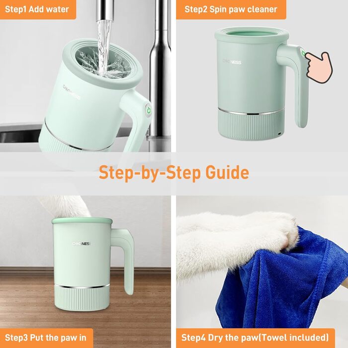 Автоматичний очищувач лап для великих собак DOGNESS, очищувач лап з силікону, Type-C, USB швидка зарядка, 360° очищувач лап для собак для масажу та догляду за брудних кігтів (Зелений)