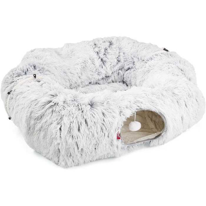 Канадський кіт | Преміум тунель для котів CUBI, XXL тунель з місцем для сну, з м'яким лежаком, для великих котів, 100 x 80 x 26 см (Сірий)