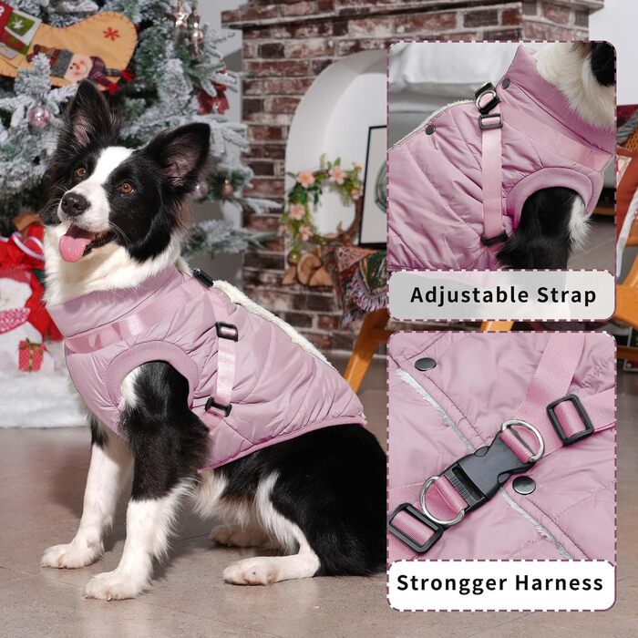 Тепла куртка для цуценят на шлейці, рожева, XS. М'яка, вітронепроникна жилетка для маленьких собак, тепла підкладка з флісу. (1 шт.)
