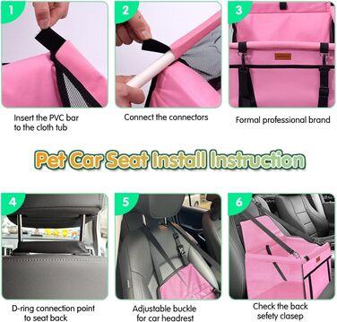 Автокрісло для собак - рожеве, з ременями безпеки, водонепроникне, для маленьких собак, підходить для заднього та переднього сидіння