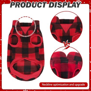 Тепла флісова жилетка для собак Plaid Hundeweste - червона, з кишенею, для зимових днів