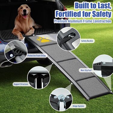Рампа для собак BACOENG 180 см, автоматичне складання, з антиковзким килимком, для автомобілів, вантажівок та SUV