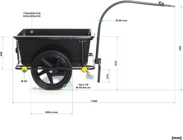 Причіп для велосипеда Wiltec, 158x69x51 см, вантажопідйомність 80 кг, об'єм 90 л, з кузовом, зчепленням та повітряними шинами