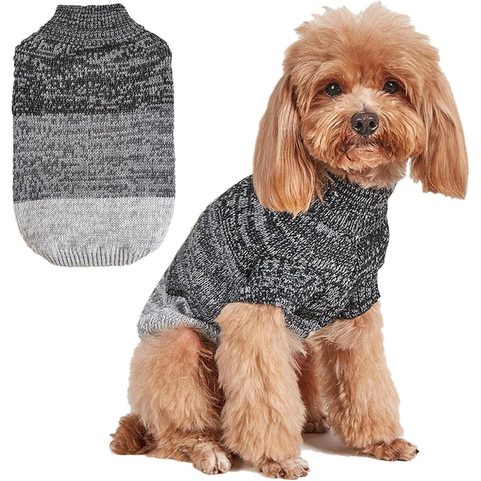 Теплий зимовий пуловер для собак Jecikelon, розмір S, сірий. Пуловер з коміром-стійкою для маленьких собак та цуценят.