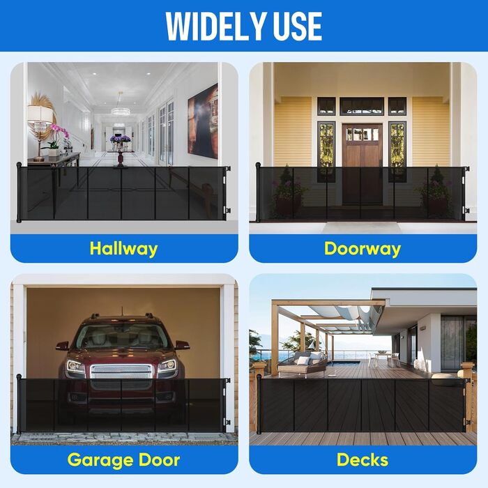 Захист для дверей MYPIN, висувний, 0-140 см - сітка для собак, дітей, для дому та вулиці, чорний