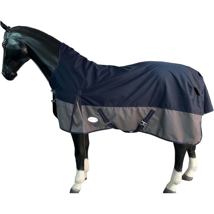 Зимова кінна попона eQuitack, 600D, 50 г утеплювач, водонепроникна, високий виріз, темно-синя/сіра, 155 см
