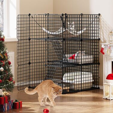 Клітка для котів YITAHOME на вулицю, металева 3-ярусна клітка-вольєр для котів з 3 дверцятами та 2 сходами, з гамаком, 72x72x104 см