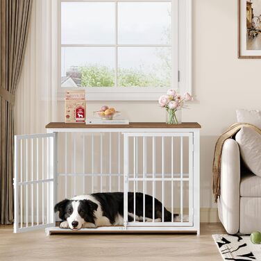 Будиночок для собаки 100x60x70 см, дерев'яний, з 3 дверима, вінтажний коричнево-білий, для середніх та великих порід