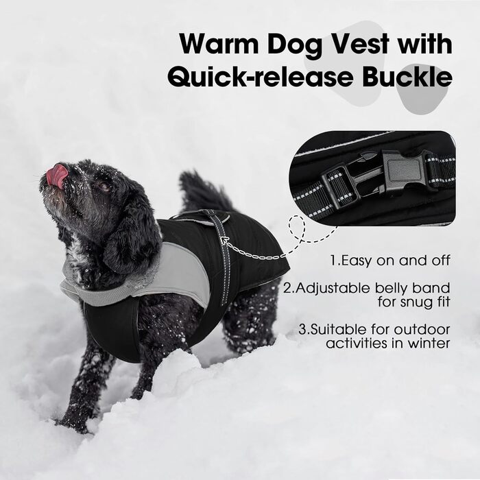 Зимовий теплий куртка для собак Nanaki з флісовою підкладкою, водонепроникний, світловідбиваючий, з отвором для повідка, пухнастий комір, середній розмір, для прогулянок на вулиці, полювання, простий у використанні, X-Large, чорний