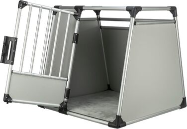 TRIXIE алюмінієва транспортна коробка для собак XL, 94×87×88 см, тиха, з косими стінками, замком і нековзким килимком, срібляста