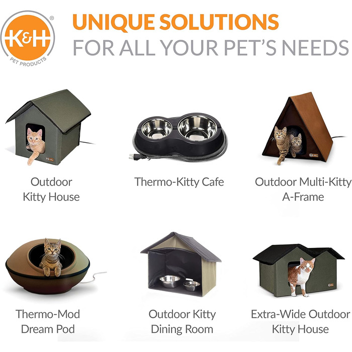 Двоповерховий вуличний котячий будиночок K&H PET PRODUCTS з їдальнею та обігрівом, сірий, 55,9x68,9x68,9 см