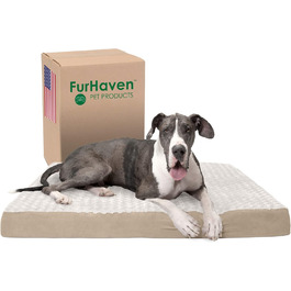 Ортопедичне ліжко для собак Furhaven XXL, ультра м'яке, штучне хутро та замша, знімний і праний чохол, кремове, Джамбо Плюс (надвелике)