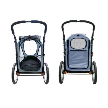 Візок для собак Petique Trailblazer Jogger Space Gray з насосом, дощовиком, адаптером для велосипеда та прапорцем безпеки | повітряні колеса | складний | оглядове вікно | для великих собак та котів сірого кольору