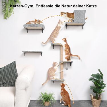 Комплект для котячого комплексу FUKUMARU: стіна для лазіння, гамак, будиночок, міст, драбина. Макс. вага: 18 кг, сірий