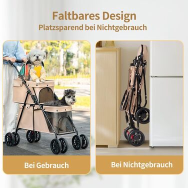 Візок для собак Homewell 2в1, двоярусний, з підстаканниками, сумка-переноска, складний, з гальмом, для собак, 67x50x95 см, рожевий