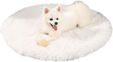 Кругла м'яка лежанка для собак та котів, штучне хутро, білий, 80 см