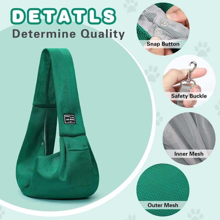 Переноска для собак Classycoo - дихаюча сітка, для котів та собак, з кишенею та страхувальним ремінцем, до 8 кг (М'ятно-зелений)