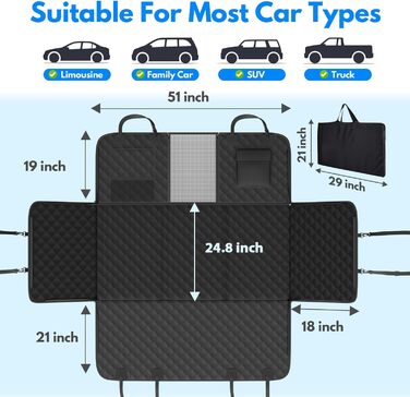 Захист для заднього сидіння авто для собак, чорний, міцний, 180 кг, з сіткою, водовідштовхувальний