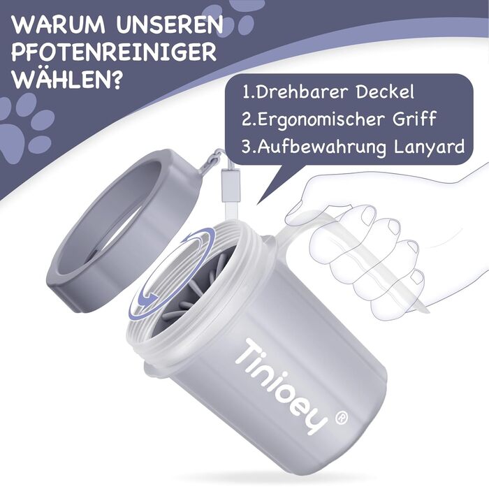 Очисник лап для собак великих порід Tinioey з ручкою | В комплекті 4 рушники та щітка для миття лап | Очисник лап для собак, аксесуари для собак великих порід, середній розмір (сірий)