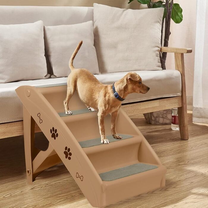 Сходинка для собак та котів Aufun: 4 сходинки, портативна, з антиковзним покриттям, 50 см, вантажопідйомність 75 кг, для ліжка/дивану (колір: коричневий)