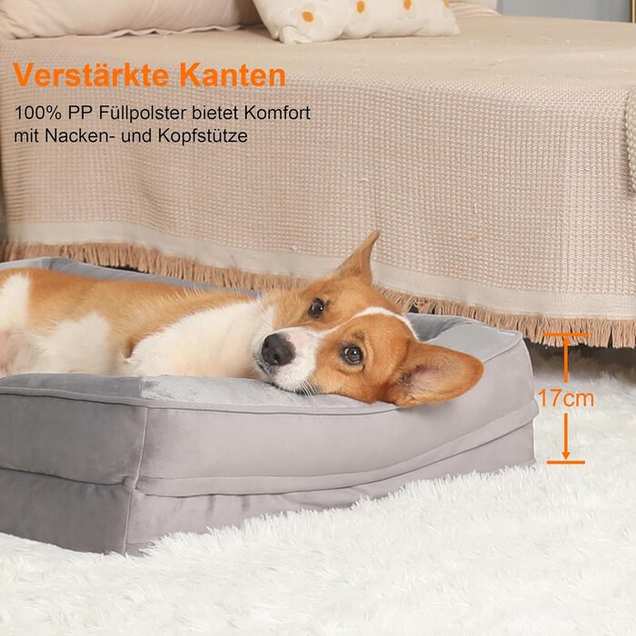 Ортопедичне ліжко для собак великих порід, ергономічне диван-лежанка з піною у формі ковчега, водонепроникне, неслизьке ліжко для собак 89x63 см, світло-сірий (світло-сірий, Д 89 x Ш 63 x В 17 см)