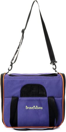 Транспортна сумка для котів та собак Brave Paws, міцна, зручна, дихаюча, з безпечним замком та складною мискою (фіолетова)
