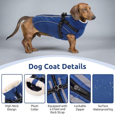 Теплий зимовий одяг для собак з блискавкою, вітронепроникний, з відбиваючими смугами та нагрудником, блакитний, XL