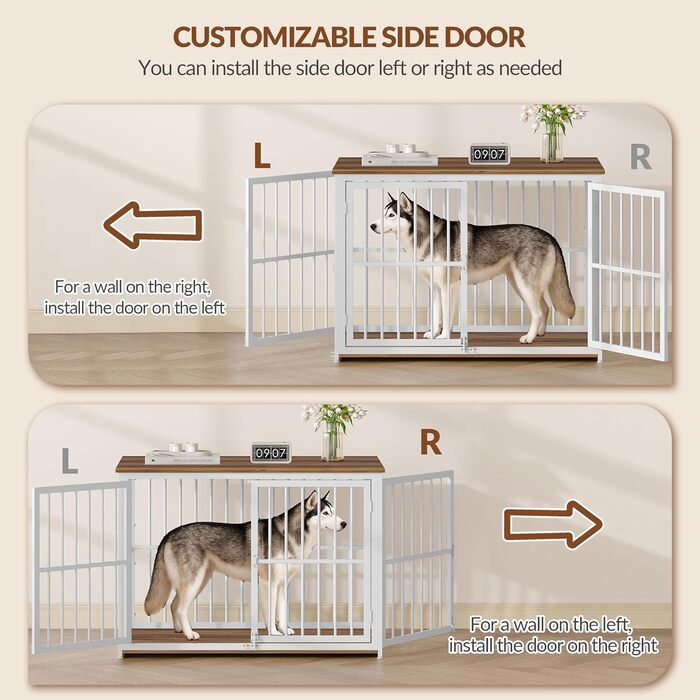 Будиночок для собаки 100x60x70 см, дерев'яний, з 3 дверима, вінтажний коричнево-білий, для середніх та великих порід