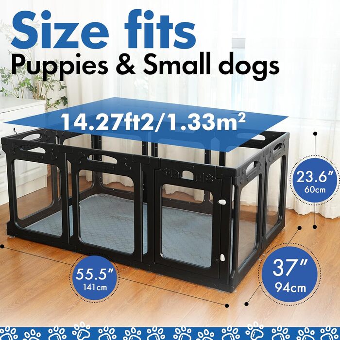 Клітка для собак Qoility, прозора, з дверцятами, 61 см, 12 панелей, чорна