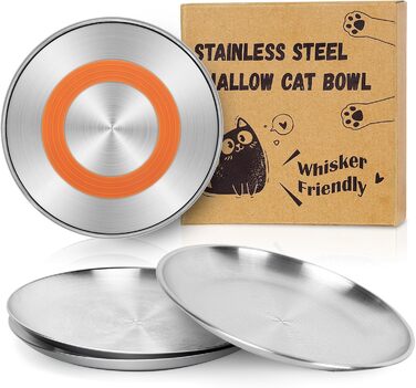 Набори мисок для котів (4 шт.) з нержавіючої сталі, проти ковзання, для вологого та сухого корму, 17 см, зручні для вусів
