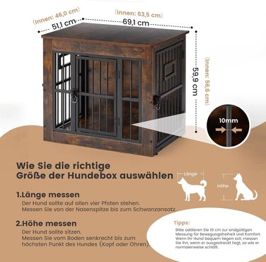 Меблі-клітка для собак Gardner Pet: затишна будка-тумба для дому, сіро-коричнева, 69x51x60 см