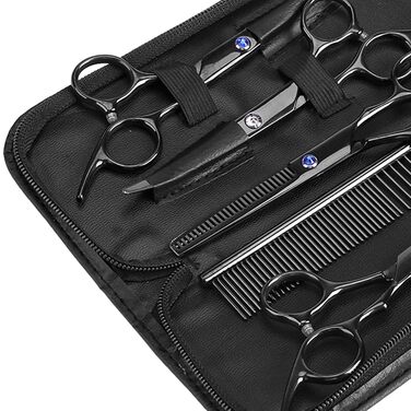 Набір професійних ножиць для грумінгу собак та котів (7 шт.), нержавіюча сталь, чорний