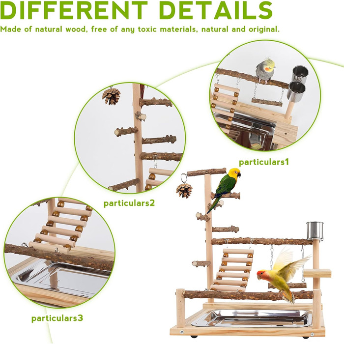 Ігровий майданчик для птахів з годівницями та підставкою, тренажер для папуг, колібрі, хвилястих поніків, ара