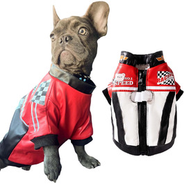 Костюм гонщика для собак FLAdorepet, тепла шкіряна куртка з льоновою кільцем, флісовий костюм для маленьких та середніх собак (Чорний, S)