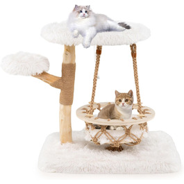 Дерев'яний кігтеточки для котів Costway з гамаком, мотузкою, гілками, стійкою з джуту, 2 стійками та платформою, 66 см