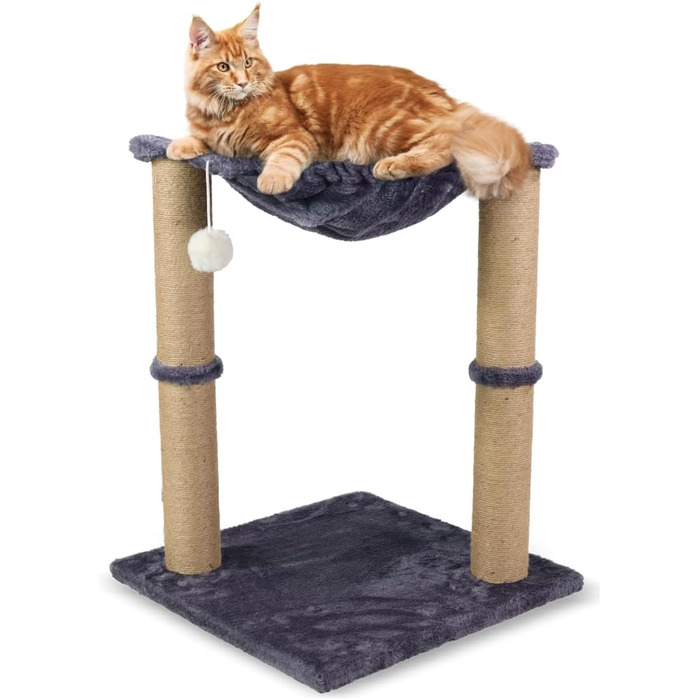 Дряпка для котів Mobiclinic Pets Milo 2-в-1, гамак, сірий, 40x40x50 см, міцна, переносна, до 10 кг, з іграшкою, європейський бренд, легка у догляді