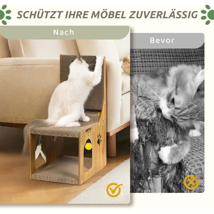 Котячий кігтетоп Pawtasy 2 в 1: для стіни та кута, з іграшкою-м'ячиком, захист меблів