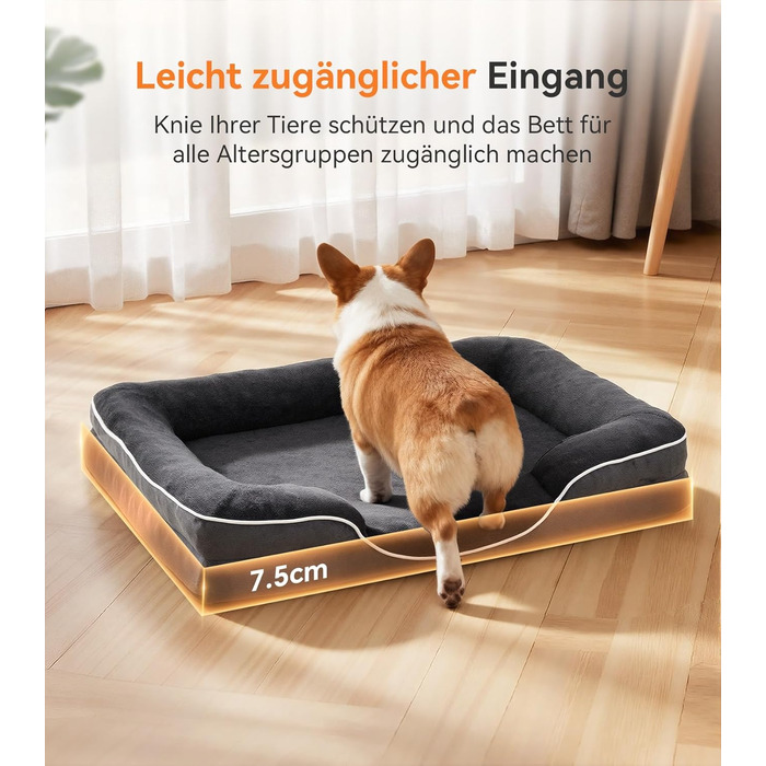 Ортопедичне ліжко для собак великих порід, м'яке, з антиковзною основою, дихаюче, сіре, 100x70x20 см