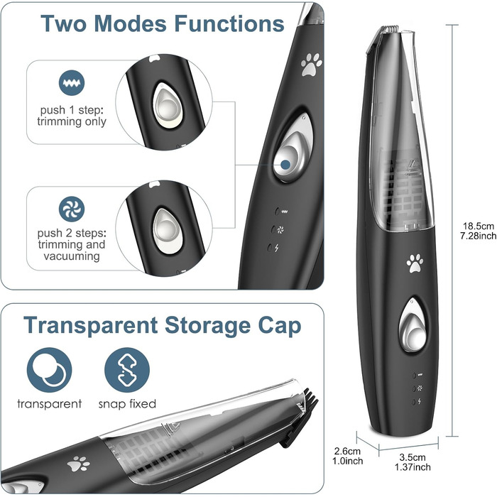 Триммер для собак та котів Ankilo 2-в-1 з пилососом, 6000 об/хв, USB, для догляду за лапами та очима