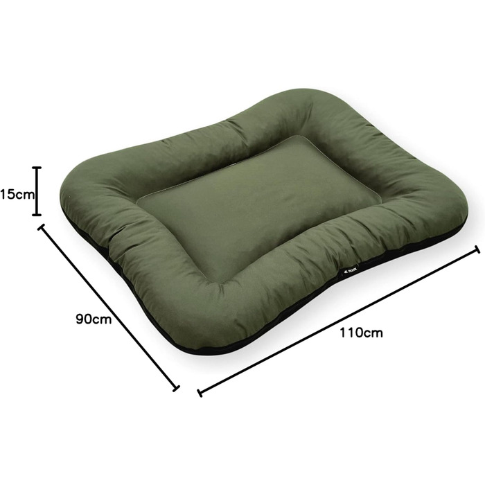 Лежак для великих собак 4L Textil KLEO, темно-зелений, 110x90 см, знімний чохол, ортопедичний матрац, праний, XXL