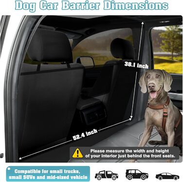 Сітчаста перегородка для собак у автомобіль Mixsuper, 133,1 см, для позашляховиків та авто, чорний, міцна