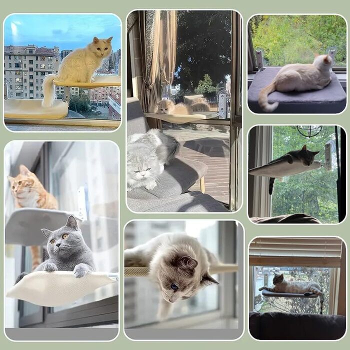 Гамак для котів Bibykivn на вікно, розкладний, сірий плюш + сітка, 52×30 см