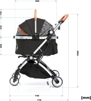 Візок для собак Fudajo 2в1, розкладний, з сумкою-переноскою, для собак та котів (чорний, до 15 кг)